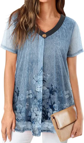 Vista 3 de SeSe Code Blusas plisadas de malla elástica para mujer, de manga corta, transpirables y fluidas