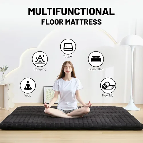 Vista 6 de Zelladorra Japanese Floor Mattress Twin, Anti-Slip Japanese Futon Roll Up Tatami Mat for Guests, Black