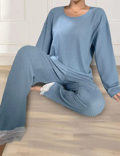 Vista 5 de XULEN Conjunto de pijama mullido para mujer, de manga larga, de franela, de 2 piezas, para invierno, cálido, ropa de dormir mullida