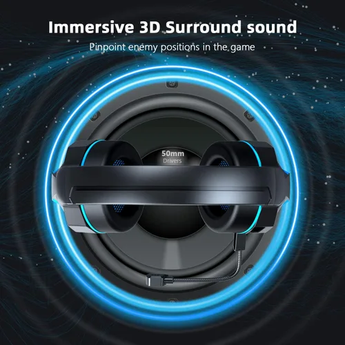 Vista 2 de TYUOBOX - Auriculares para juegos con micrófono para PS4 Xbox One PC auriculares con micrófono cancelación de ruido luz LED sonido envolvente