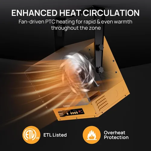 Vista 3 de TURBRO 15,000 W Calentador Eléctrico de Garaje, 240 V, Conexión Directa, Habilitado para WiFi, Calentador de Taller con Ventilador, Protección