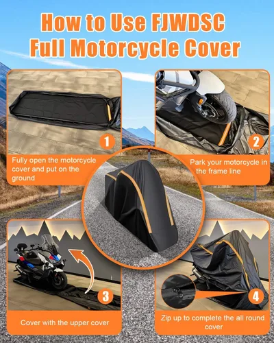 Vista 8 de Funda Completa para Motocicleta Impermeable para Almacenamiento Interior/Exterior, Funda Impermeable para Motocicleta Resistente con Tiras