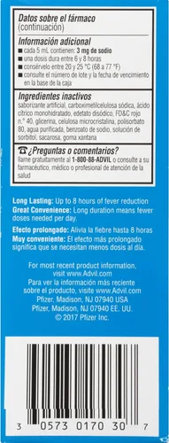 Vista 12 de Children's Advil Analgésico y reductor de fiebre, ibuprofeno infantil para aliviar el dolor, ibuprofeno líquido para niños, fruta, 4 onzas líquidas