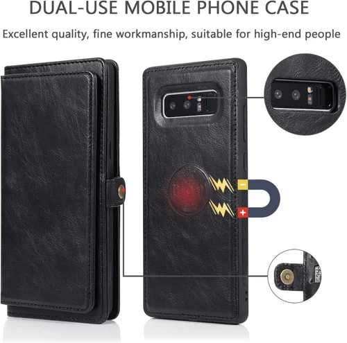 Vista 3 de Asuwish Funda de teléfono para Samsung Galaxy Note 8, funda desmontable con protector de pantalla de vidrio templado y soporte para tarjeta