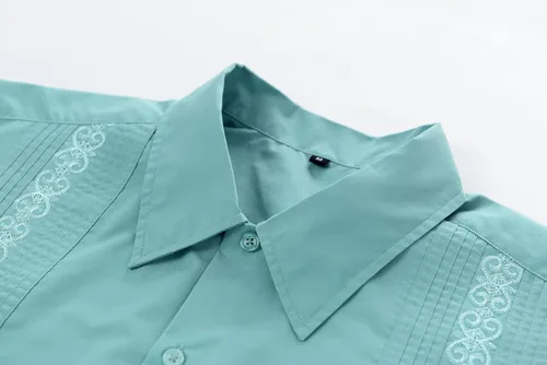 Vista 4 de Camisas guayabera de manga corta para hombre con botones para playa cubana
