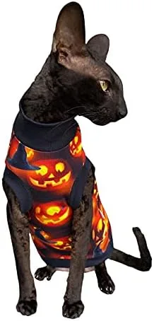 Vista 5 de Camiseta de gato sin pelo Luciano's Halloween para Sphynx y gato desnudo (grande)