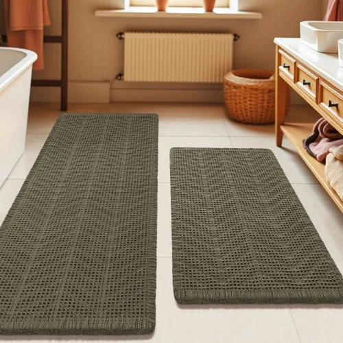 Vista 55 de Tapete de baño con diseño de gofre, moderno, bohemio, absorbente, antideslizante, ultrasuave, lavable a máquina, con letra de baño, dormitorio