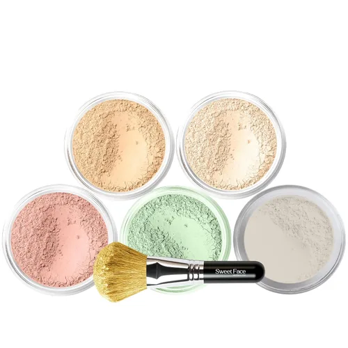 Vista 10 de Kit de 5 piezas con cepillo facial (BEIGE) Mineral Maquillaje Set Full Size Powder Bare Skin Matte Foundation