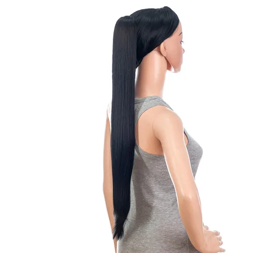 Vista 3 de Extensiones de pelo sintético SWACC con clip de pinza de 28 pulgadas de largo, lacio, para mujer