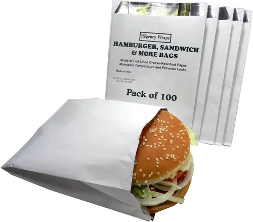 Vista 10 de Regency Wraps Bolsas de papas fritas resistentes a la grasa, bolsas de aperitivos, paquete de 50 Disposable Food Serving Pouches For Individual