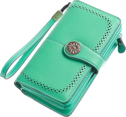 Vista 5 de Travelambo Cartera para mujer, de gran capacidad, con bloqueo RFID, de piel auténtica, cartera