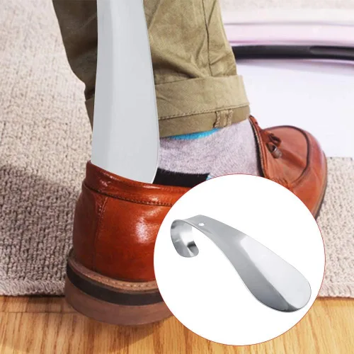 Vista 3 de TOPINCN Cuerno de zapato de metal de 5.7 pulgadas de largo, portátil, de acero inoxidable, elevador de cuerno de zapatos conveniente para niños