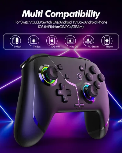 Vista 2 de Wireless Switch Pro Controller for Nintendo SwitchLiteOLED, Bluetooth Gaming Controller for iPhoneAndroidPhonePCSteamMaciOSiPadTV with