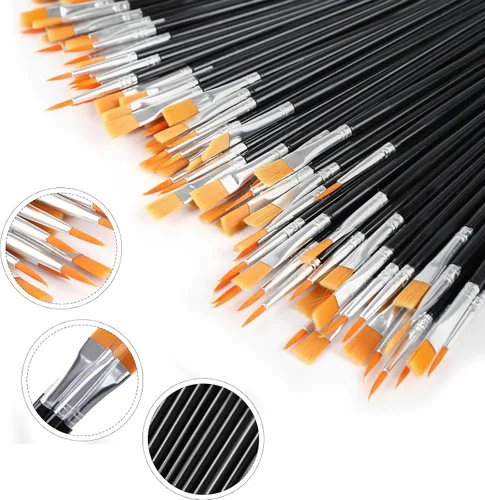 Vista 6 de AROIC Pinceles de Pintura Pequeños al Por Mayor, 110 Piezas de Pinceles de Pelo de Nailon Negro con Juego de Pinceles de Pintura Acrílica de Punta