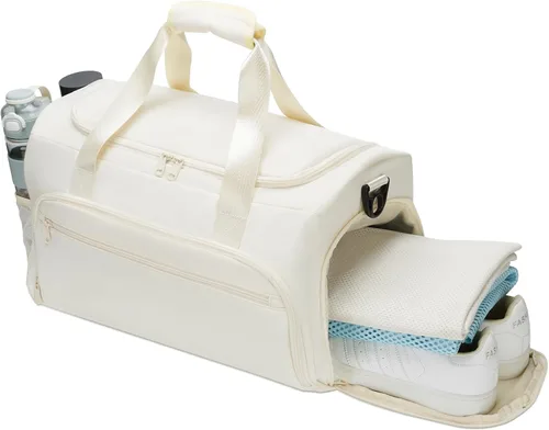 Vista 11 de Bolsa de gimnasio para hombres y mujeres, pequeña bolsa deportiva con bolsillo húmedo y compartimento para zapatos, bolsa de lona resistente al agua