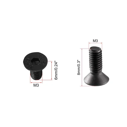 Vista 2 de uxcell Tornillos hexagonales de cabeza avellanada, M3x6mm y M3x8mm 10.9 Acero al Carbono Negro 100pcs