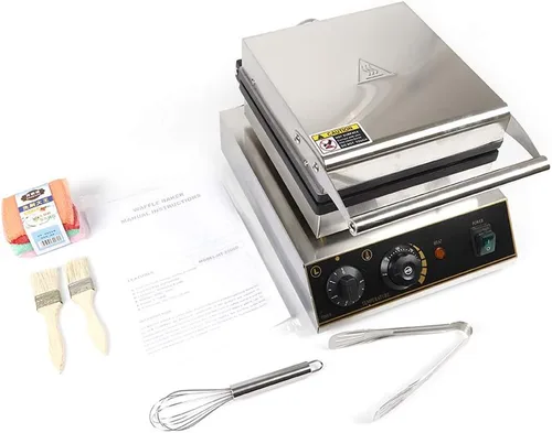 Vista 8 de Máquina de hacer gofres comercial de acero inoxidable de 1750 W, máquina de panadería redonda de 110 V, máquina eléctrica para hacer gofres de acero