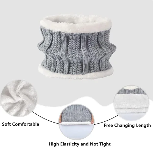 Vista 4 de Conjunto de guantes de invierno para mujer, gorro de forro polar, bufanda para pantalla táctil, guante 3 en 1