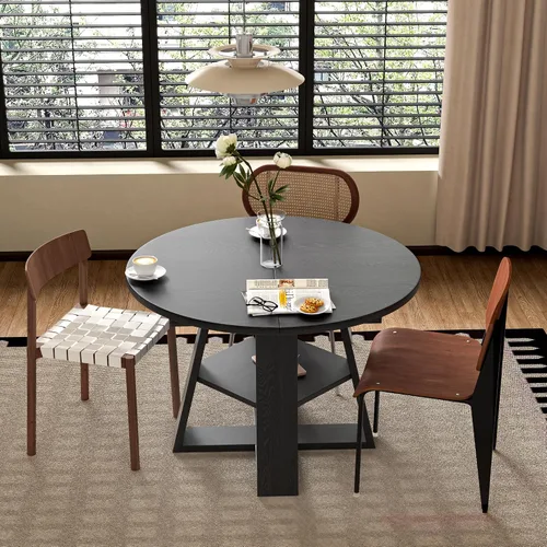 Vista 6 de Mesa de comedor redonda extensible de 43.3 a 59 pulgadas para 4 a 8, moderna mesa de comedor ovalada de cocina con hojas extraíbles, ahorro