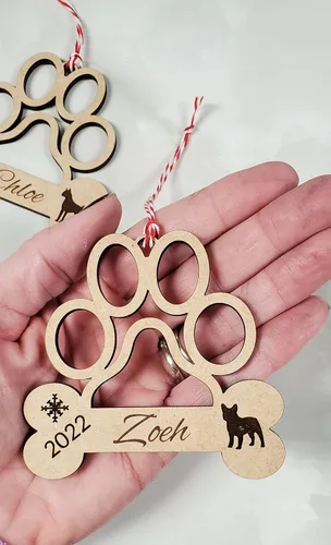 Vista 7 de Personalized Paw Print Dog Ornament — Custom Dog Bone Holiday Keepsake with Name, Year & Silhouette — Christmas Tree Decoration for Pet Lovers