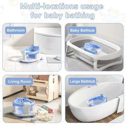 Vista 7 de Asiento de baño para bebés de 6 meses en adelante, asientos de baño antideslizantes para bebés sentados, silla de bañera segura para bebés y recién