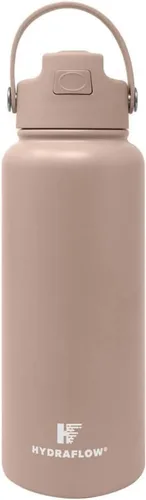 Vista 2 de Hydraflow Hybrid - Botella de agua de triple pared aislada al vacío con popote abatible (34 onzas, Clay), termo de metal de acero inoxidable