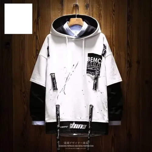 Vista 6 de Camiseta de manga larga con capucha para hombre de Corea de Primavera Otoño Harajuku para hombre
