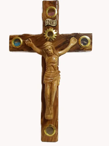 Vista 14 de Bethlehem Gifts TM Cruz de madera de olivo de Belén, tallada a mano, crucifijo (Crucifijo de Benedicto, 15 cm)