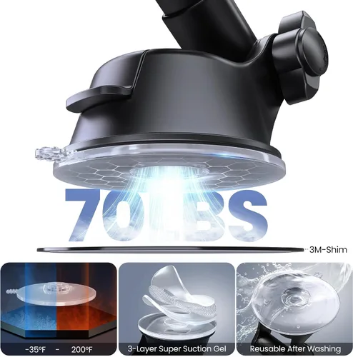 Vista 6 de Soporte de teléfono para automóvil, soporte para parabrisas de salpicadero de automóvil, brazo telescópico ajustable de 360° (4.8-7 pulgadas)