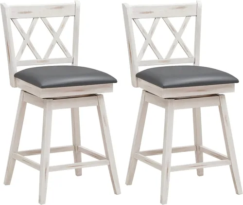Vista 8 de COSTWAY Juego de 2 Taburetes de Bar para Isla de Cocina, Silla de Altura de Mostrador de 25 Pulgadas con Respaldo Ergonómico, Reposapiés, Superficie
