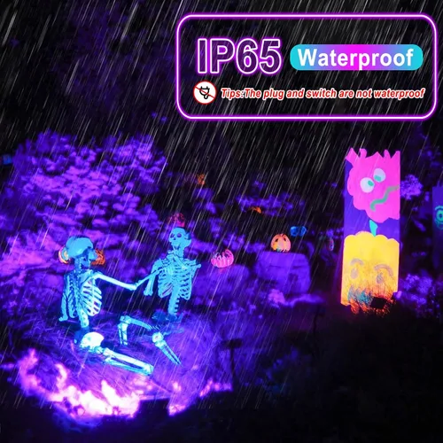 Vista 4 de Paquete de 2 luces negras de 50 W, luz negra LED con enchufe e interruptor de EE. UU., luces negras para fiestas brillantes y de neón, Halloween