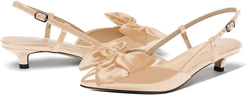 Vista 6 de WAYDERNS Zapatos de tacón bajo con hebilla y lazo de satén para mujer, patente y patente, tacón bajo, 1.5 pulgadas