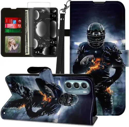 Vista 296 de Funda para Motorola Edge 2022 con protector de pantalla, soporte y tarjetero y correa para la muñeca, funda magnética para Moto Edge 2022 5G UW Lobo