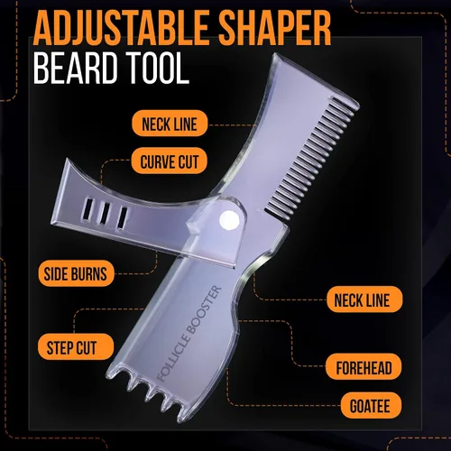 Vista 4 de Kit de moldeador de barba – Herramienta completa de modelado y peinado – Moldeador ajustable transparente, maquinillas de afeitar, lápiz