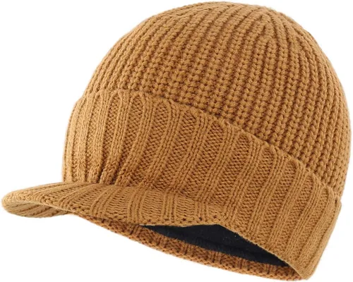 Vista 9 de Home Prefer - Gorro de invierno para hombre de punto grueso con visera, gorro tipo newsboy
