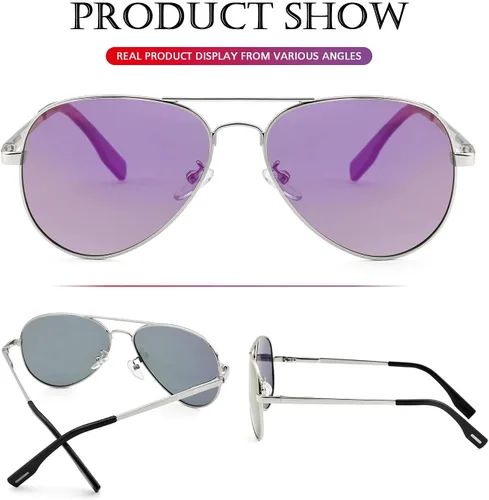 Vista 6 de PORADAY - Lentes de sol polarizados para hombres y mujeres con estilo aviador, armazón de metal, 100% protección UV400, 58 mm