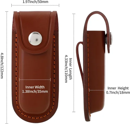 Vista 5 de Funda para cuchillo de bolsillo, estuche para cuchillo EDC plegable de 4 pulgadas, funda portátil de cuero para cuchillo con cierre a presión