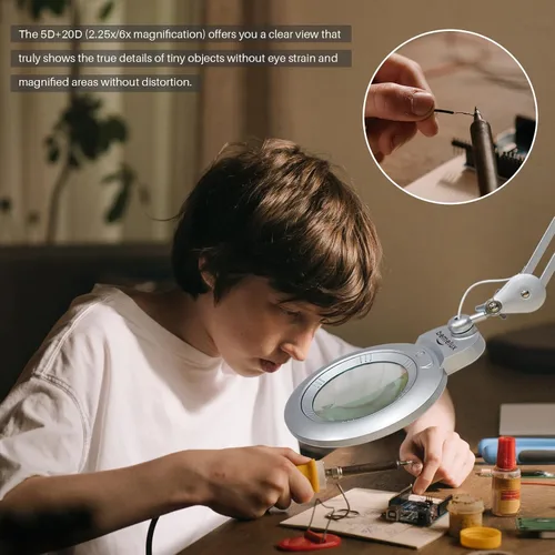 Vista 5 de Bifocals - Lámpara de escritorio con aumento con abrazadera, 5 dioptrías con 20 dioptrías, lente desmontable de 6 pulgadas y 120 luces LED, 3 modos