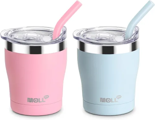 Vista 19 de Taza para niños Mollcity - Vaso de 9 oz con tapa y pajita de acero inoxidable, vaso aislado al vacío de doble pared para niños, a prueba