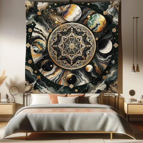 Vista 131 de Ambesonne Tapiz de hongos, atmósfera psicodélica, escena astral estrellada con motivos orientales trippy, decoración de tela para colgar en la pared