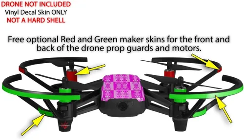 Vista 3 de Paquete de 2 calcomanías de piel compatibles con DJI Ryze Tello Skull y Crossbones patrón de drone rosa no incluido