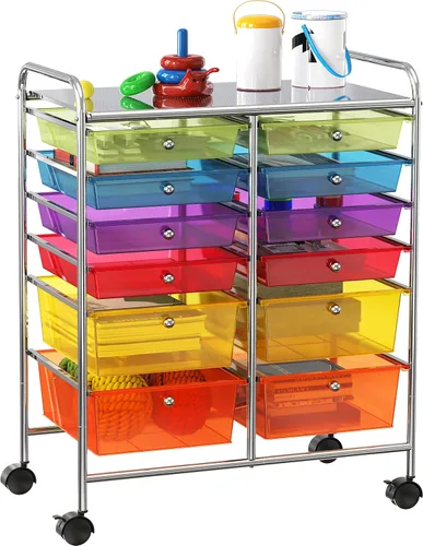 Vista 8 de Simple Houseware Carrito utilitario con ruedas con 12 cajones organizador de almacenamiento para arte y manualidades, negro