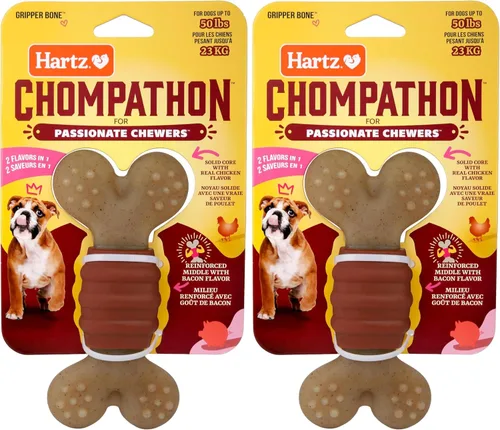Vista 13 de Hartz Chompathon Diamondbite - Juguete masticable para perros masticadores agresivos, doble capa con sabor a pollo y mantequilla de maní