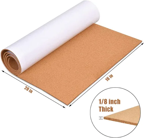 Vista 2 de Rollo de tablero de corcho autoadhesivo, tableros de corcho de 1/8 pulgadas de grosor para paredes, rollos de tablero de corcho de 20 x 16 pulgadas