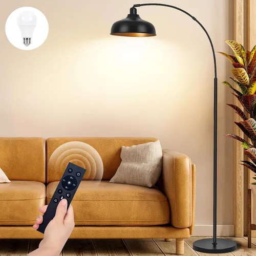 Vista 7 de Lámparas de pie doradas para sala de estar - Lámparas de pie de arco con bombilla de 9W, pantalla de metal ajustable 360°, lámpara de pie regulable