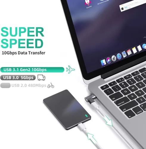 Vista 4 de Adaptador magnético USB C derecho (paquete de 2), conector tipo C de 24 pines, compatible con carga rápida PD de 100 W, transferencia de datos USB