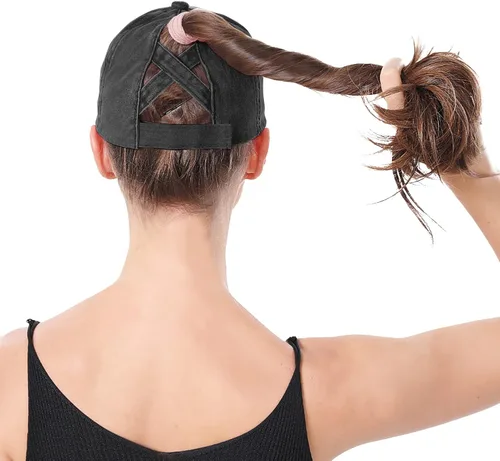 Vista 4 de Gorra de béisbol para mujer, diseño de cola de caballo, ajustable, ajustable, para cola de caballo