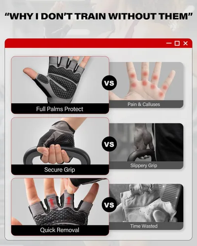 Vista 7 de VINSGUIR Guantes de entrenamiento para hombres y mujeres, guantes de levantamiento de pesas con excelente agarre, guantes de gimnasio ligeros
