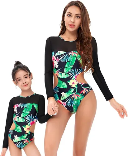Vista 3 de Traje de baño para madre e hija, traje de baño familiar a juego para niños y niñas, conjunto de bikini con volantes para mujer, traje de baño