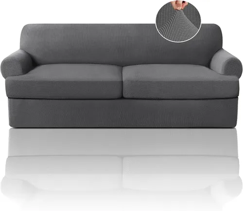 Vista 22 de PrinceDeco Fundas elásticas para sillón de 2 piezas, fundas de sofá para sillas con cojines en forma de T, fundas suaves para muebles con 1 funda